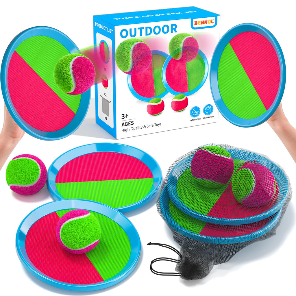 Bennol Toss and Catch Ball Game - 2 Paddles, 2 Balls, Storage Bag - Outdoor Toys for Kids Ages 3-10