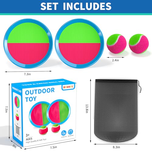 Bennol Toss and Catch Ball Game - 2 Paddles, 2 Balls, Storage Bag - Outdoor Toys for Kids Ages 3-10