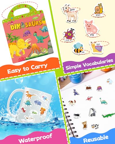 Benresive Reusable Sticker Book for Toddlers - 94 Waterproof Stickers with Zoo Animals, Dinosaurs & Insects Themes