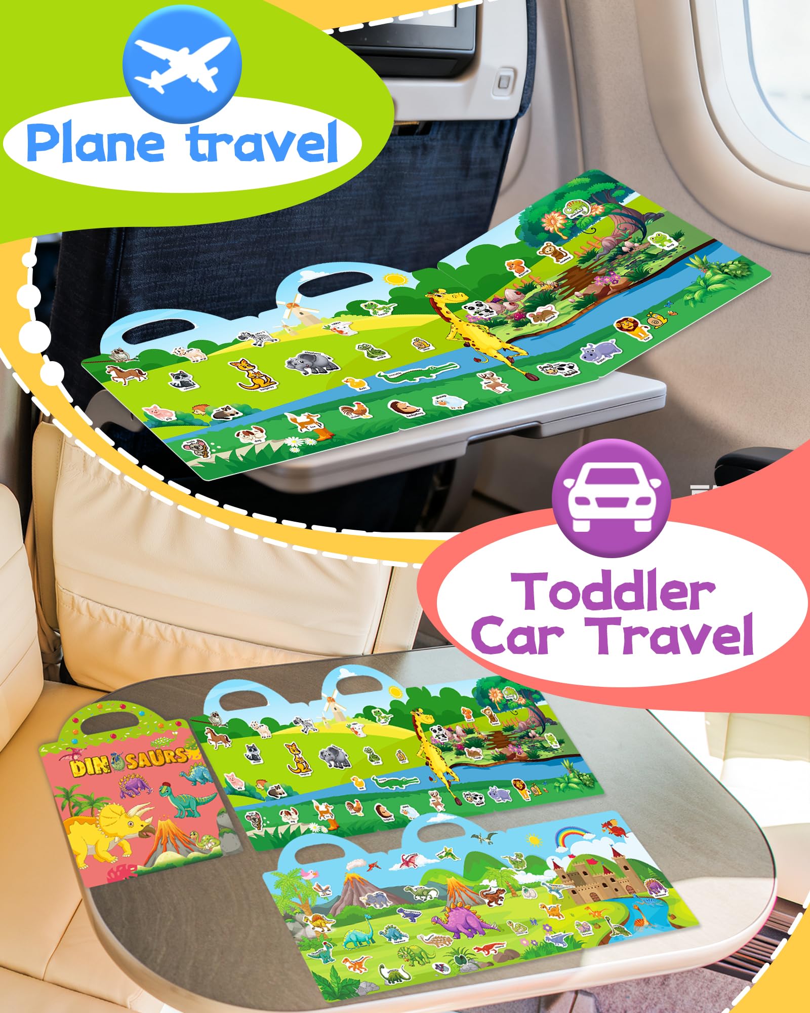 Benresive Reusable Sticker Book for Toddlers - 94 Waterproof Stickers with Zoo Animals, Dinosaurs & Insects Themes