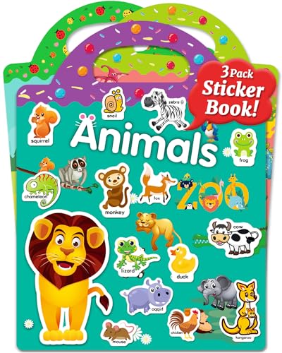 Benresive Reusable Sticker Book for Toddlers - 94 Waterproof Stickers with Zoo Animals, Dinosaurs & Insects Themes