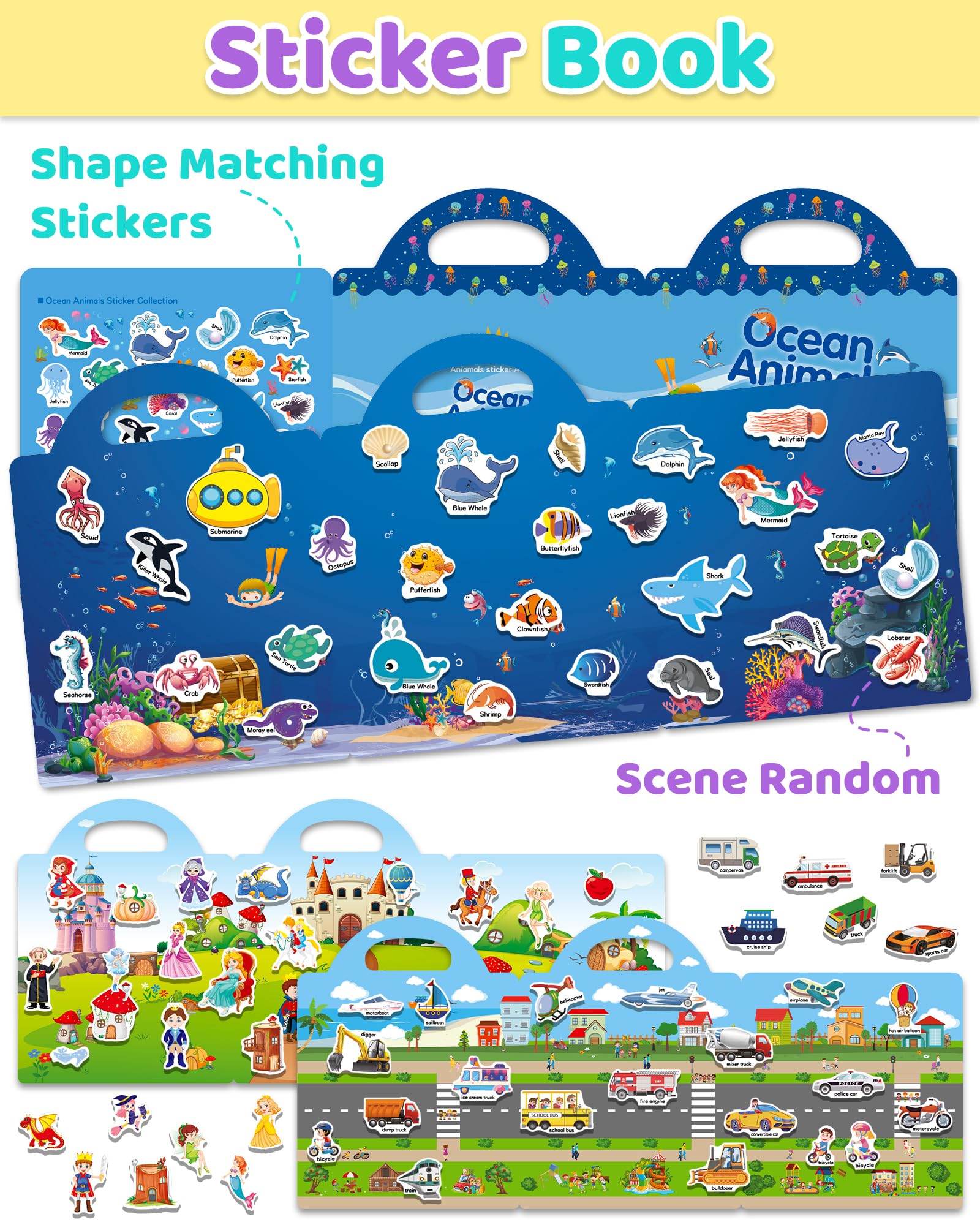 Benresive Reusable Sticker Book for Toddlers – 90+ Stickers, 3 Themes, Waterproof & Portable
