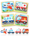 Benresive Wooden Toddler Puzzles - 4 Pack Vehicle Montessori Toys for Ages 1-3