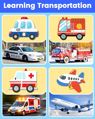 Benresive Wooden Toddler Puzzles - 4 Pack Vehicle Montessori Toys for Ages 1-3