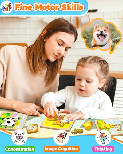 Benresive Wooden Toddler Puzzles 4-Pack: Animal Montessori Toys for Ages 1-3