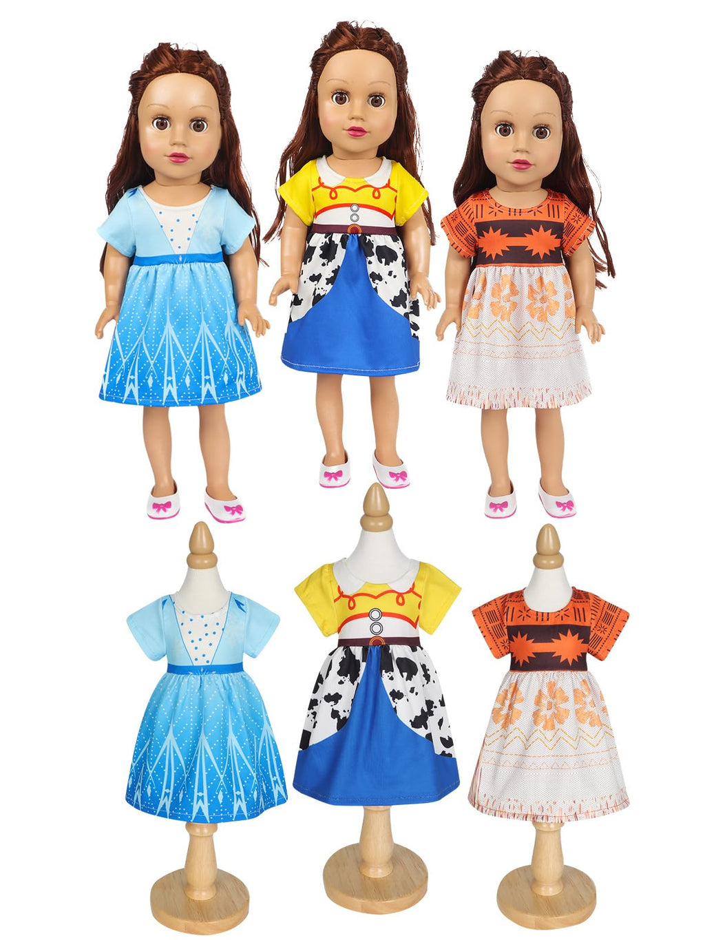 Benylion 3-Pack Princess Dresses for 18-Inch Dolls - Handmade Polyester Costumes with Velcro Closure