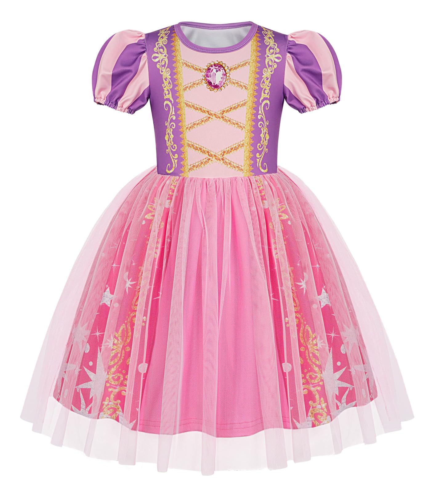 Benylion Girls Princess Dress with 3D Diamond Print & Apple Pattern – Halloween Cosplay, Birthday Party Outfit