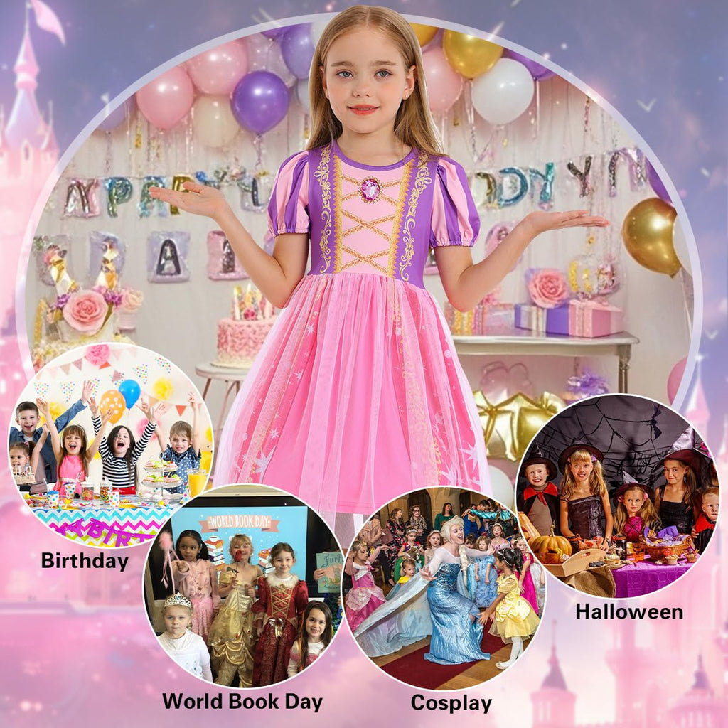 Benylion Girls Princess Dress with 3D Diamond Print & Apple Pattern – Halloween Cosplay, Birthday Party Outfit