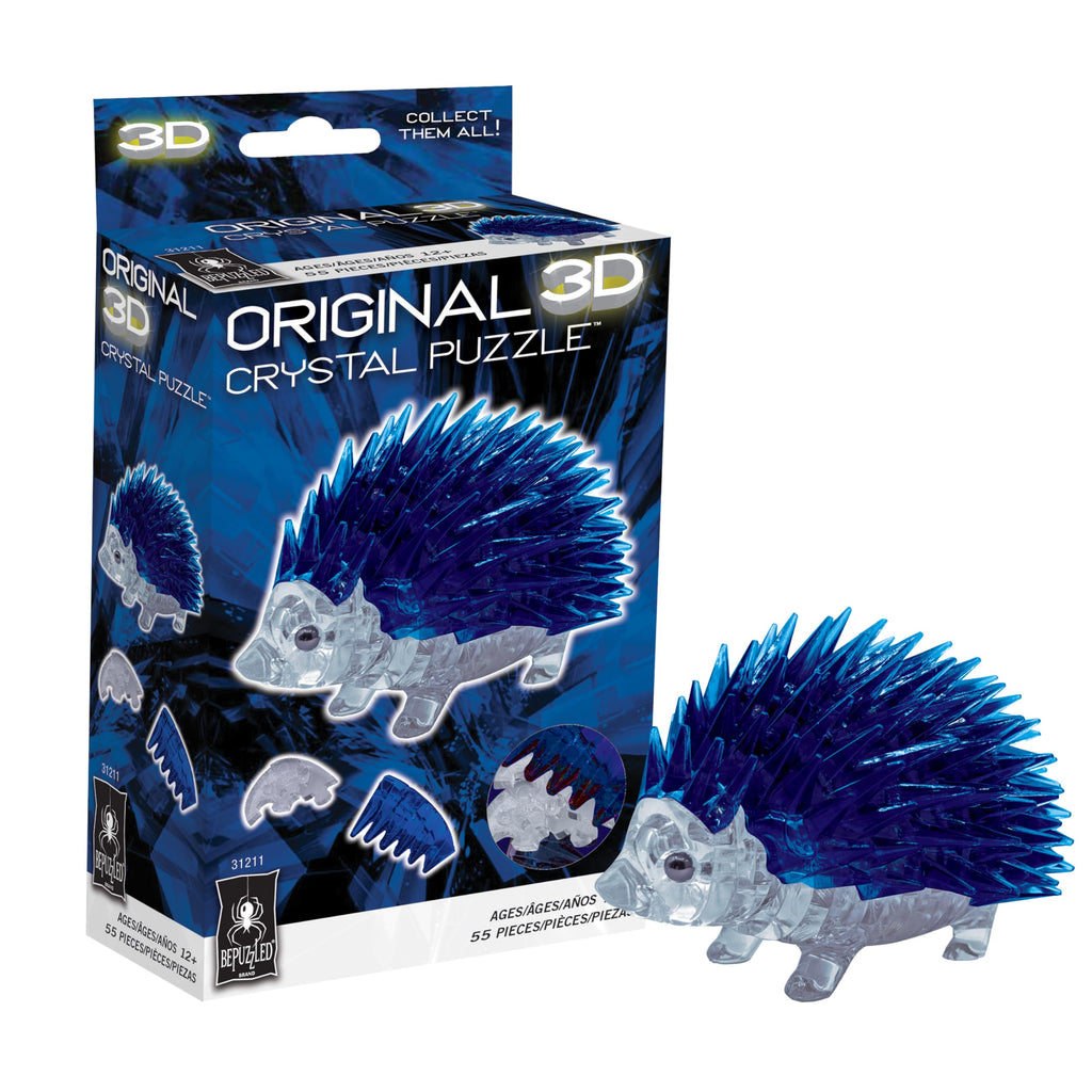 BePuzzled Hedgehog 3D Crystal Puzzle – 55-Piece Blue Hedgehog Buildable Sculpture (Ages 12+)