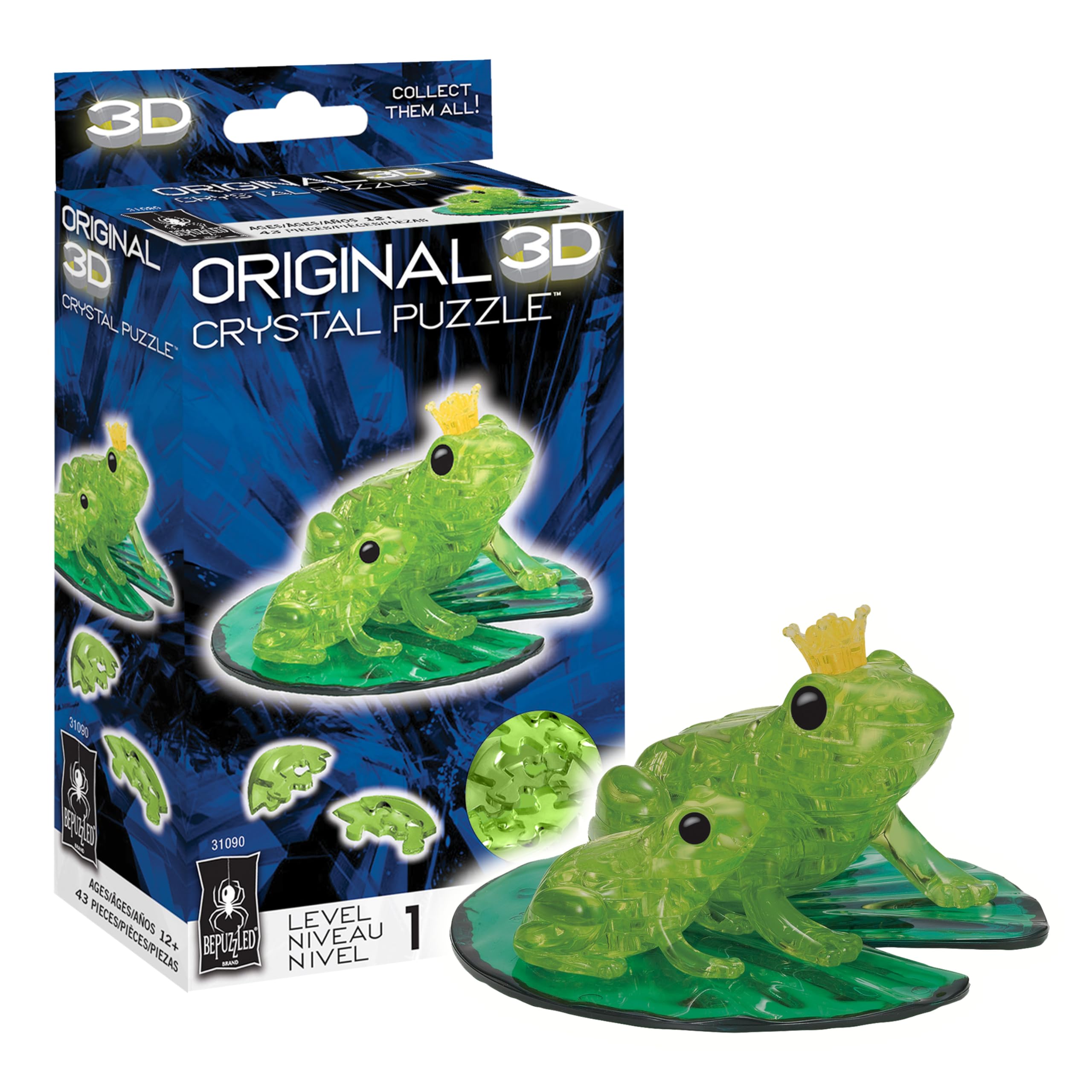 BePuzzled Original 3D Crystal Puzzle – Green Frog, 43 Pieces, Ages 12+