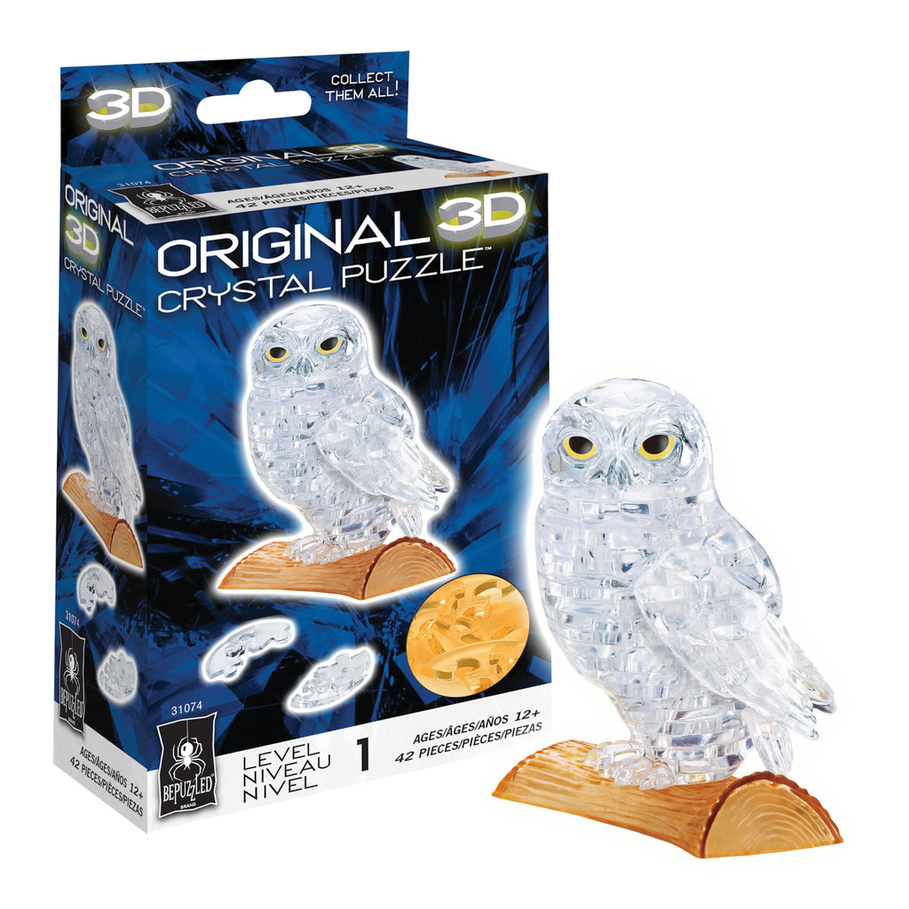 BePuzzled Original 3D Crystal Puzzle: White Owl, 42 Pieces, Ages 12+
