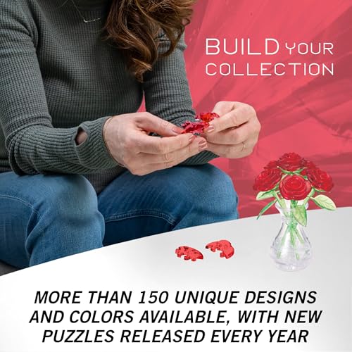 BePuzzled Red Roses in Vase 3D Crystal Puzzle - 47 Piece Translucent Building Set for Ages 12+