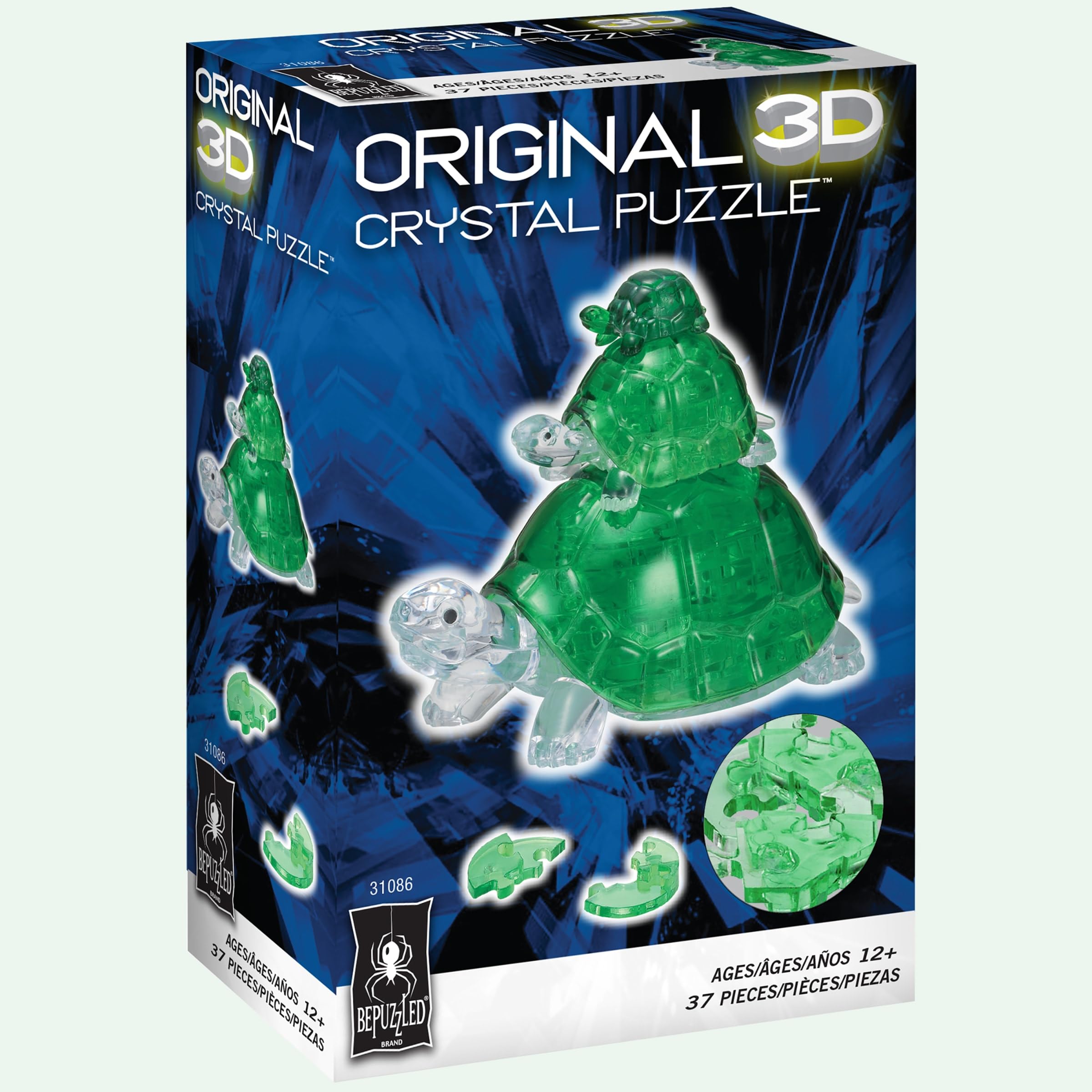 BePuzzled Turtles Original 3D Crystal Puzzle – 37 Pieces, Translucent Green, Ages 12+
