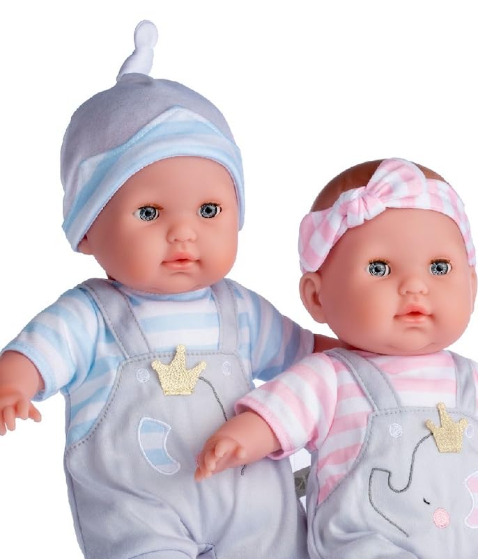 Berenguer Boutique Baby Doll Outfit – Gray Overall Shorts with Blue Stripes, Headband & Booties, Fits 14-16 Inch Dolls