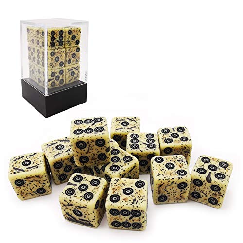 Bescon Ancient Bone Effect Dice Set - 12 D6 Dice, 16mm, Old-Looking Stone Style with Etched Patterns
