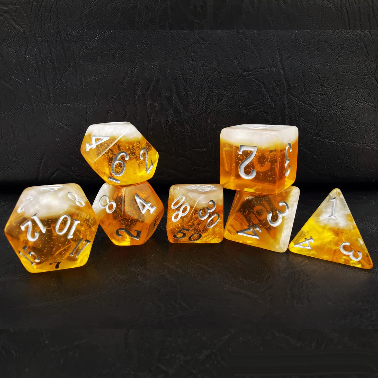 Bescon Beer Dice Set - Lager Edition | 7-Piece Polyhedral D&D Dice with Foam Effect