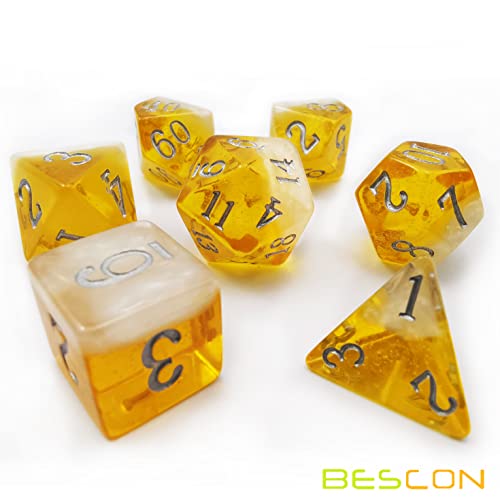 Bescon Beer Dice Set - Lager Edition | 7-Piece Polyhedral D&D Dice with Foam Effect