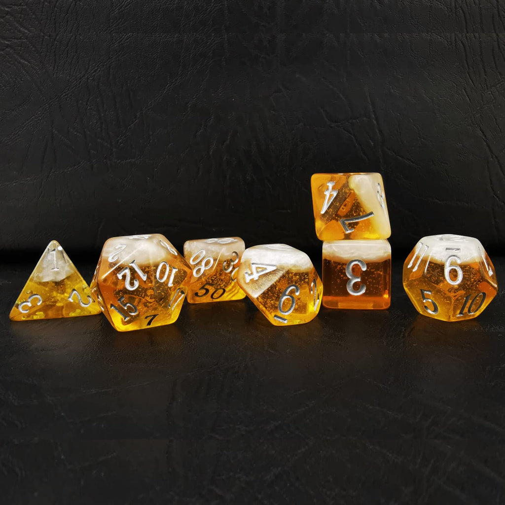 Bescon Beer Dice Set - Lager Edition | 7-Piece Polyhedral D&D Dice with Foam Effect