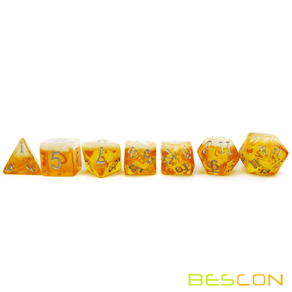 Bescon Beer Dice Set - Lager Edition | 7-Piece Polyhedral D&D Dice with Foam Effect