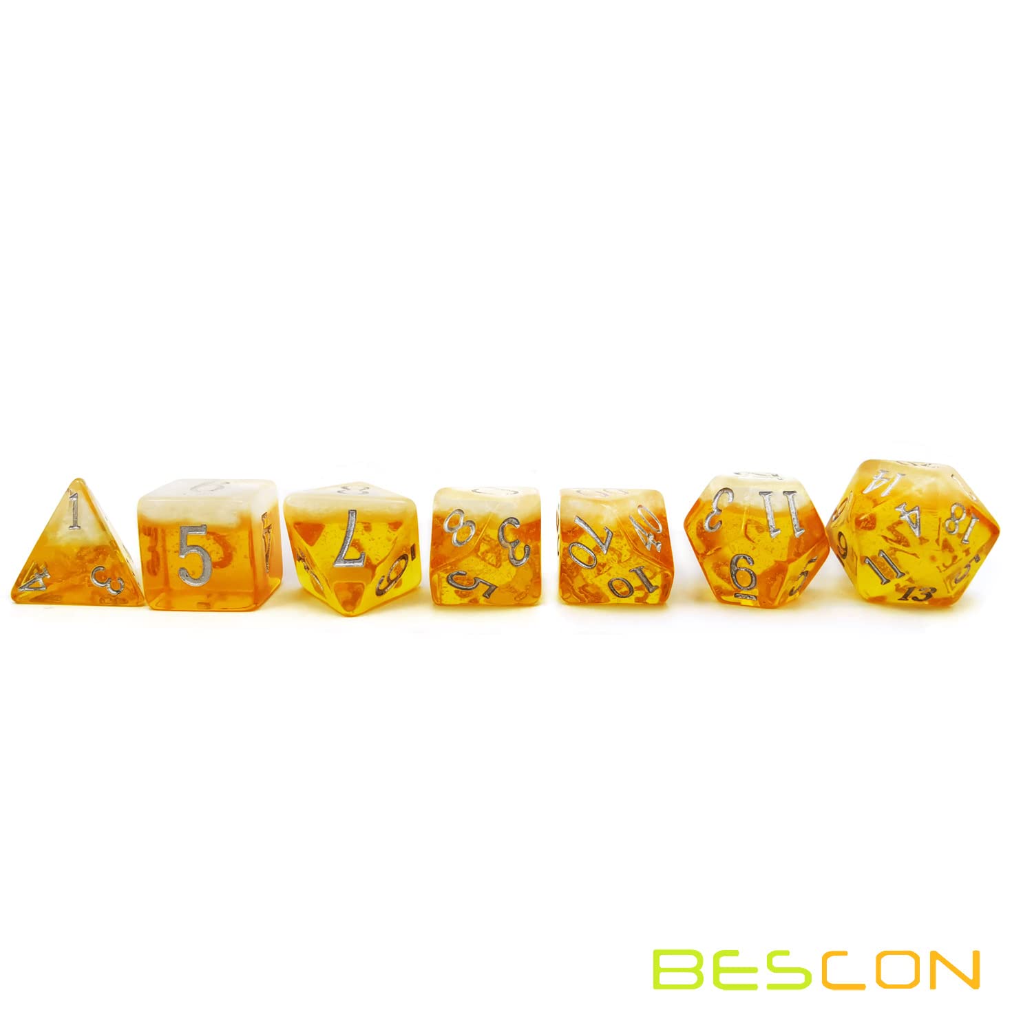 Bescon Beer Dice Set - Lager Edition | 7-Piece Polyhedral D&D Dice with Foam Effect