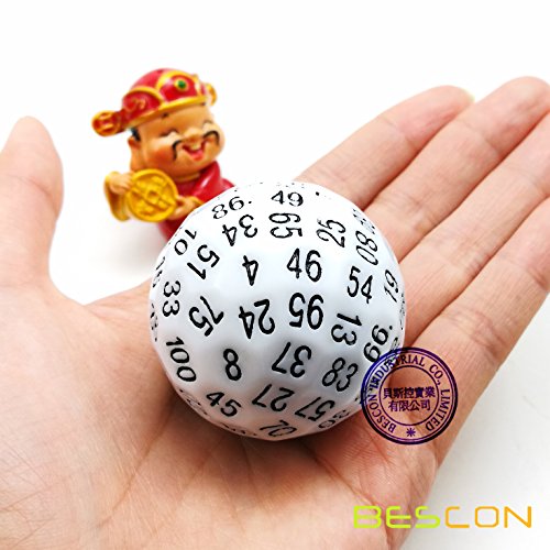 Bescon D100 100-Sided Die - Large 45mm White Polyresin Dice for RPGs and Tabletop Games