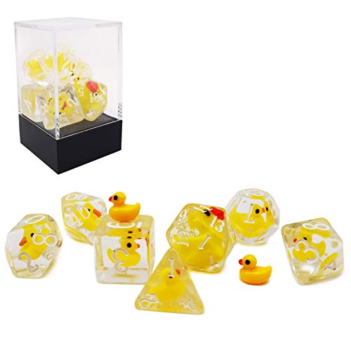 BESCON DICE YellowDuck RPG Dice Set – 7 Polyhedral Dice with Cute Yellow Duck Inside Each Die, Handmade Transparent Resin