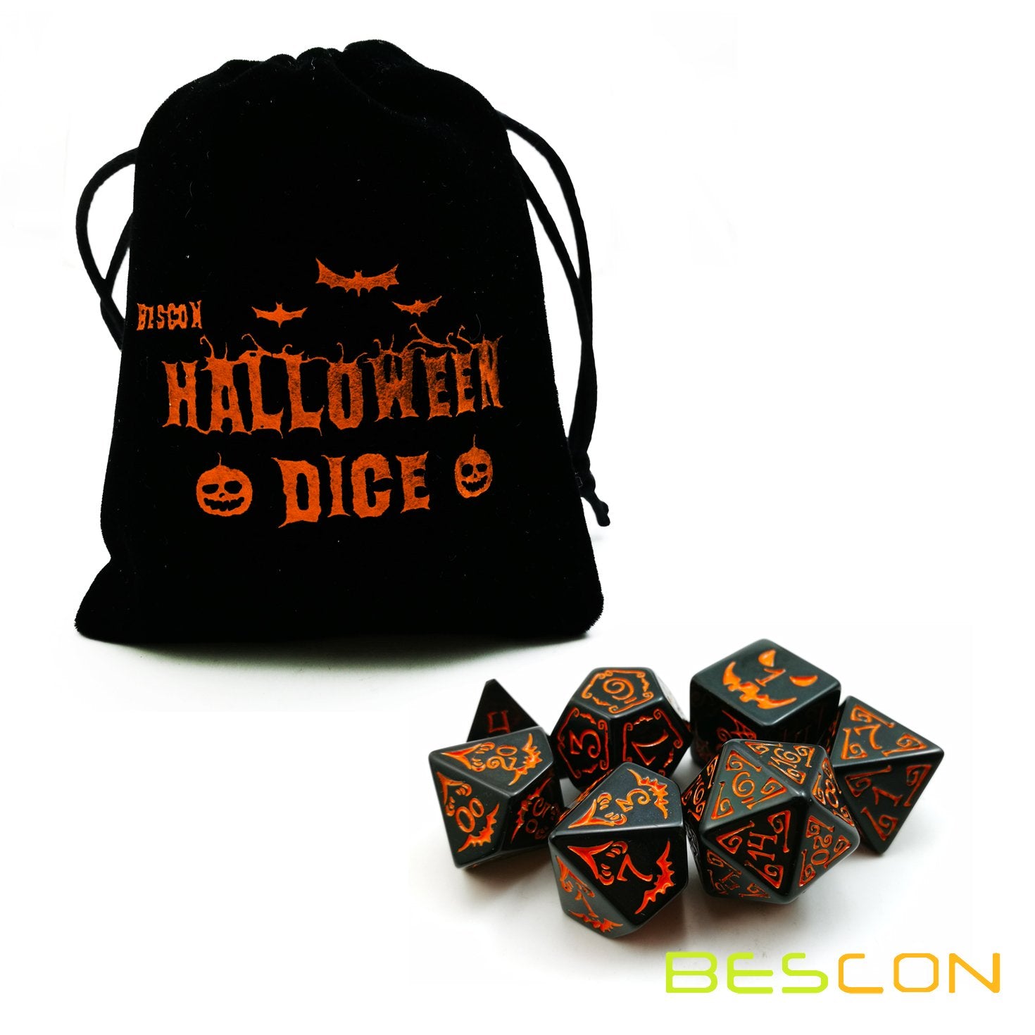 Bescon Halloween Polyhedral Dice Set – 7 RPG Dice with Spooky Symbols
