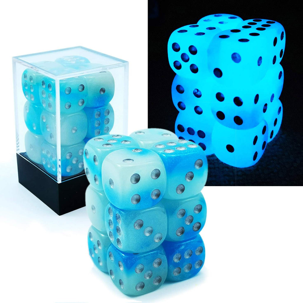 Bescon Icy Rocks Glowing D6 Dice Set - 12 Two-Tone Blue Dice with Cool Blue Glow