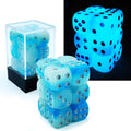 Bescon Icy Rocks Glowing D6 Dice Set - 12 Two-Tone Blue Dice with Cool Blue Glow