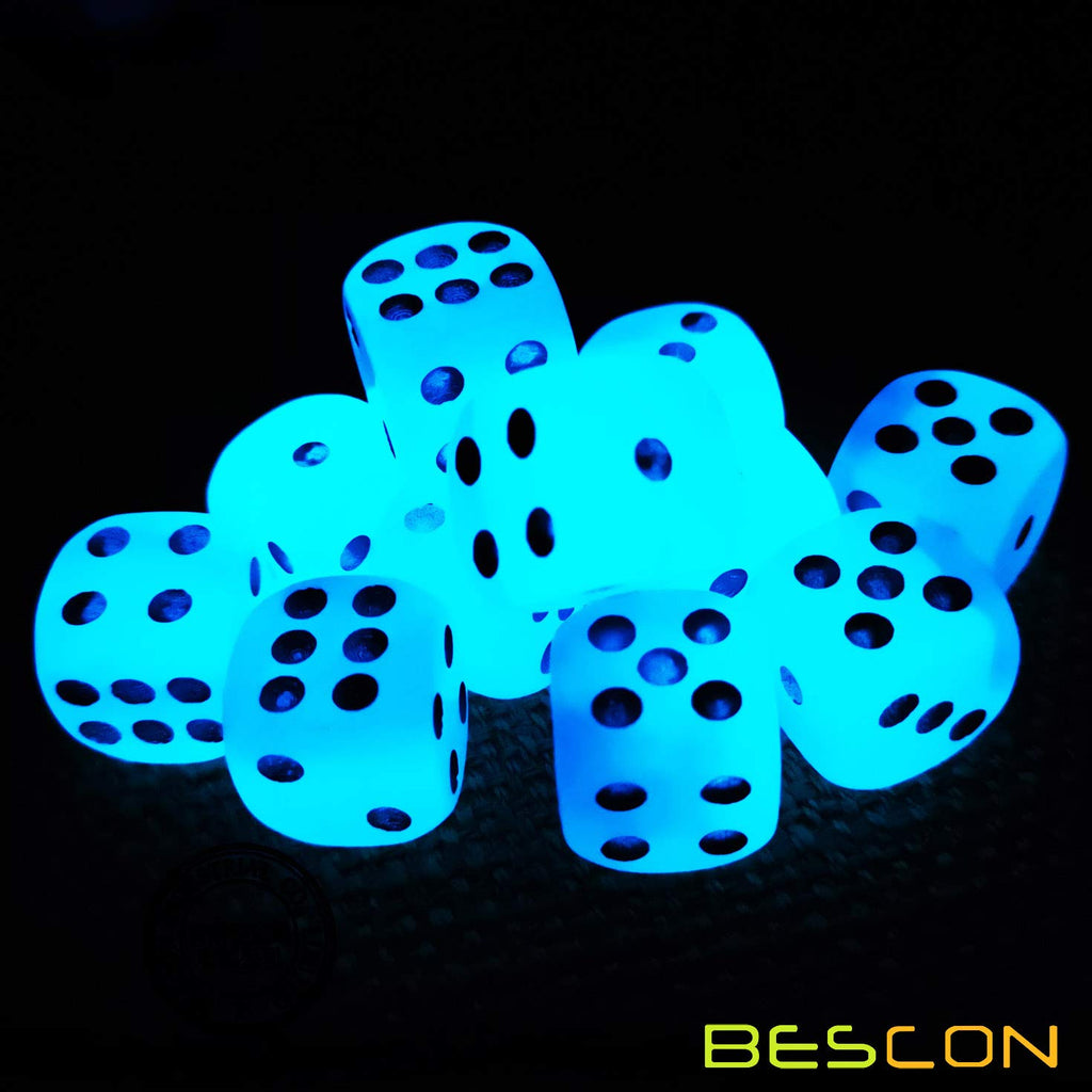 Bescon Icy Rocks Glowing D6 Dice Set - 12 Two-Tone Blue Dice with Cool Blue Glow