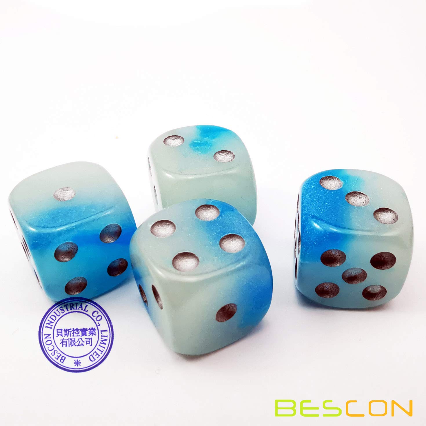 Bescon Icy Rocks Glowing D6 Dice Set - 12 Two-Tone Blue Dice with Cool Blue Glow