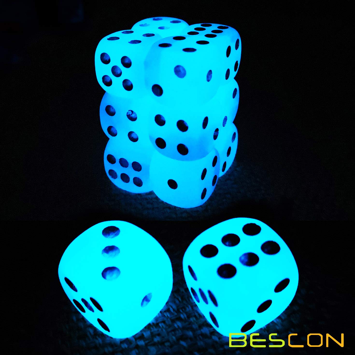 Bescon Icy Rocks Glowing D6 Dice Set - 12 Two-Tone Blue Dice with Cool Blue Glow