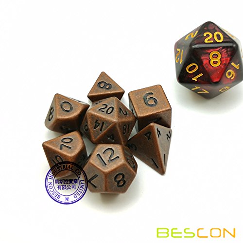 Bescon Mini Metal Dice Set Antique Copper 10mm - 7 Polyhedral D&D Dice