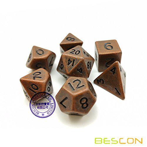 Bescon Mini Metal Dice Set Antique Copper 10mm - 7 Polyhedral D&D Dice