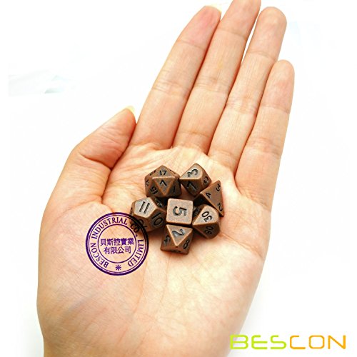 Bescon Mini Metal Dice Set Antique Copper 10mm - 7 Polyhedral D&D Dice