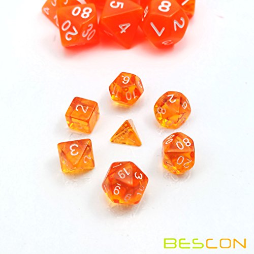 Bescon Mini Translucent Polyhedral RPG Dice Set - 10mm (7-Piece, Transparent Orange)