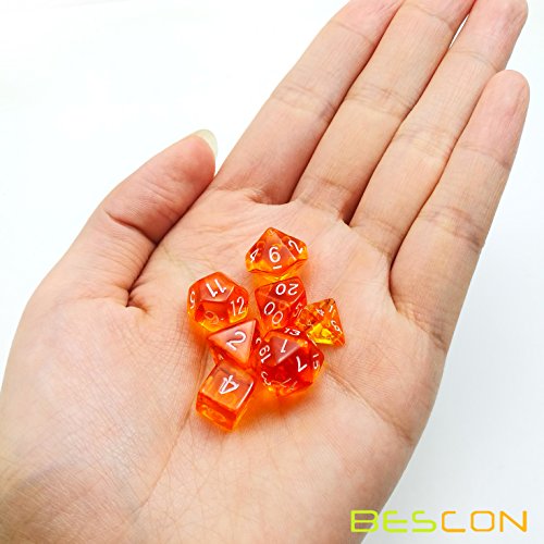 Bescon Mini Translucent Polyhedral RPG Dice Set - 10mm (7-Piece, Transparent Orange)