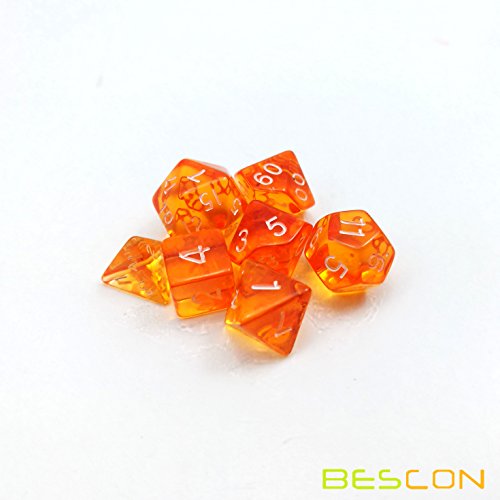 Bescon Mini Translucent Polyhedral RPG Dice Set - 10mm (7-Piece, Transparent Orange)