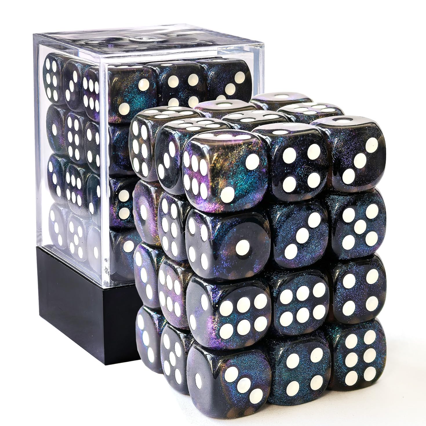 Bescon Moonstone 12mm D6 Dice 36-Pack - Semi-Translucent Black Blue Shimmer Brick Box