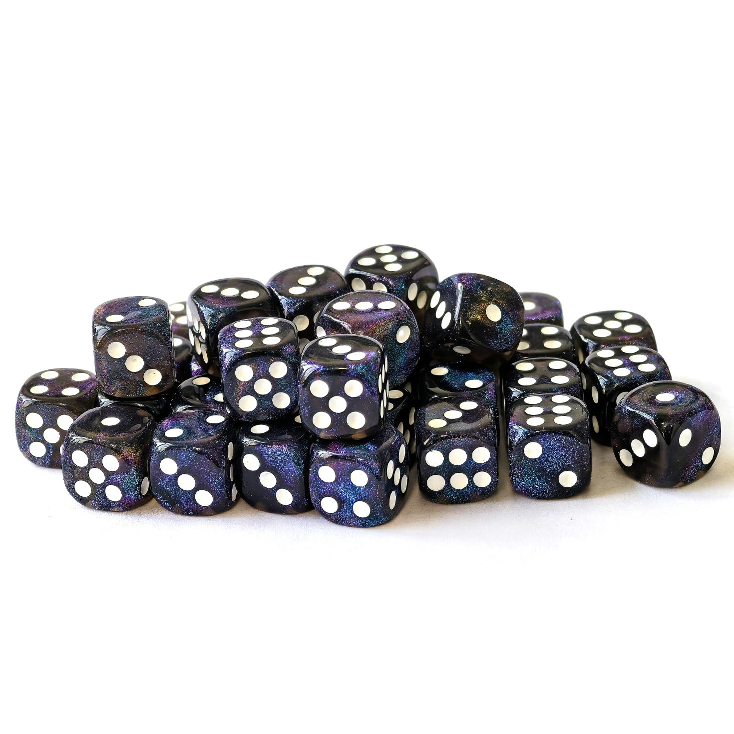 Bescon Moonstone 12mm D6 Dice 36-Pack - Semi-Translucent Black Blue Shimmer Brick Box