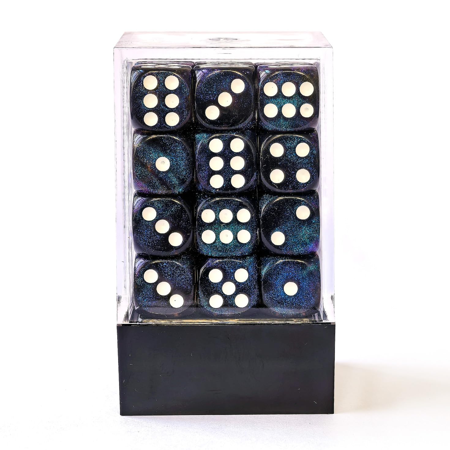 Bescon Moonstone 12mm D6 Dice 36-Pack - Semi-Translucent Black Blue Shimmer Brick Box