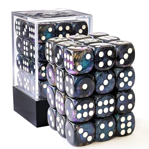 Bescon Moonstone 12mm D6 Dice 36-Pack - Semi-Translucent Black Blue Shimmer Brick Box
