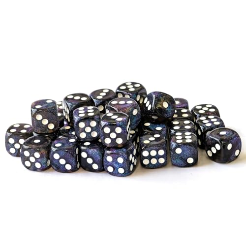 Bescon Moonstone 12mm D6 Dice 36-Pack - Semi-Translucent Black Blue Shimmer Brick Box