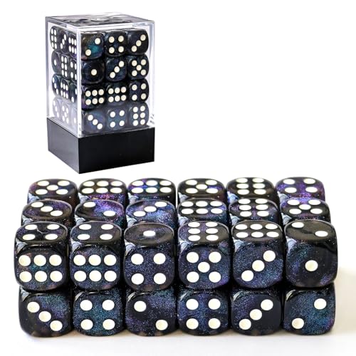 Bescon Moonstone 12mm D6 Dice 36-Pack - Semi-Translucent Black Blue Shimmer Brick Box