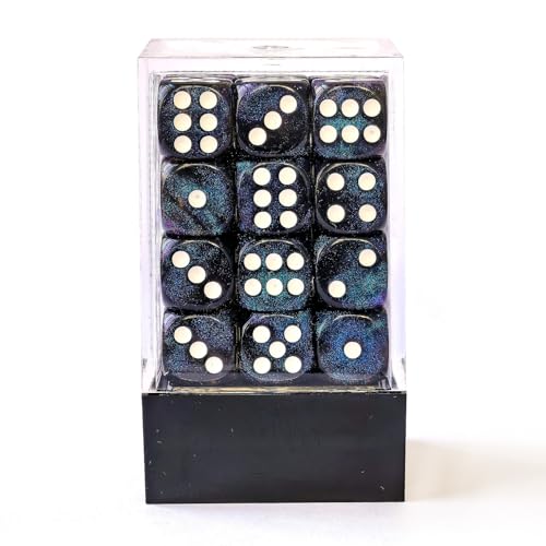 Bescon Moonstone 12mm D6 Dice 36-Pack - Semi-Translucent Black Blue Shimmer Brick Box