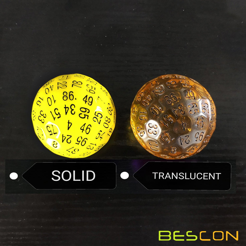Bescon Translucent Amber 100-Sided Dice – Large 45mm D100 Die for Collectors and Gamers