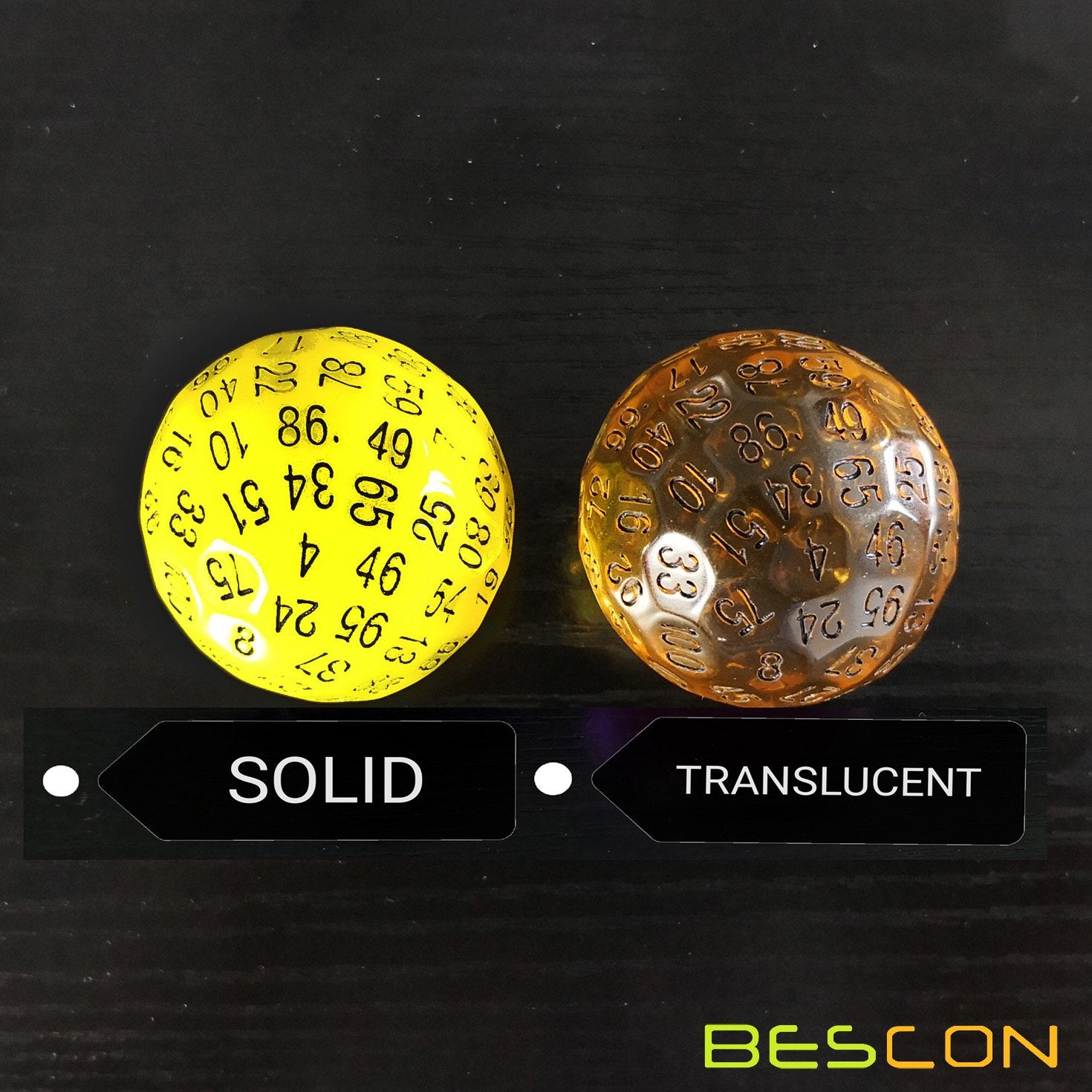 Bescon Translucent Amber 100-Sided Dice – Large 45mm D100 Die for Collectors and Gamers