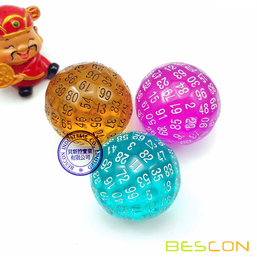 Bescon Translucent Amber 100-Sided Dice – Large 45mm D100 Die for Collectors and Gamers