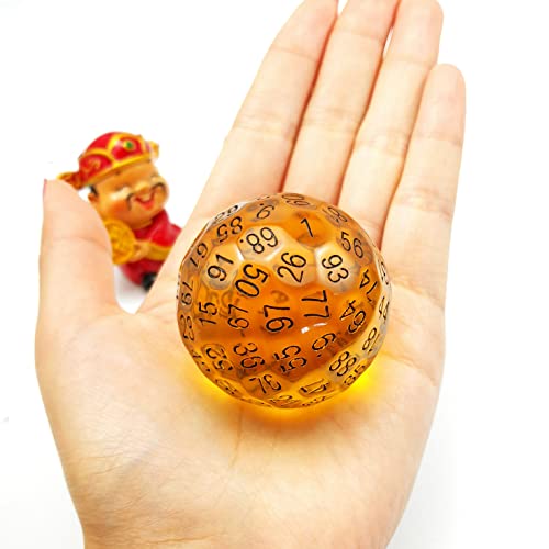 Bescon Translucent Amber 100-Sided Dice – Large 45mm D100 Die for Collectors and Gamers
