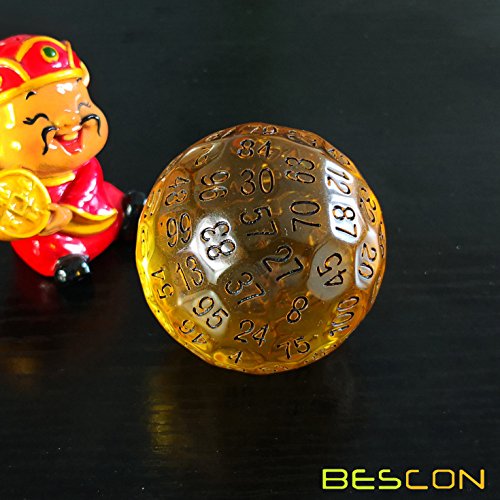 Bescon Translucent Amber 100-Sided Dice – Large 45mm D100 Die for Collectors and Gamers